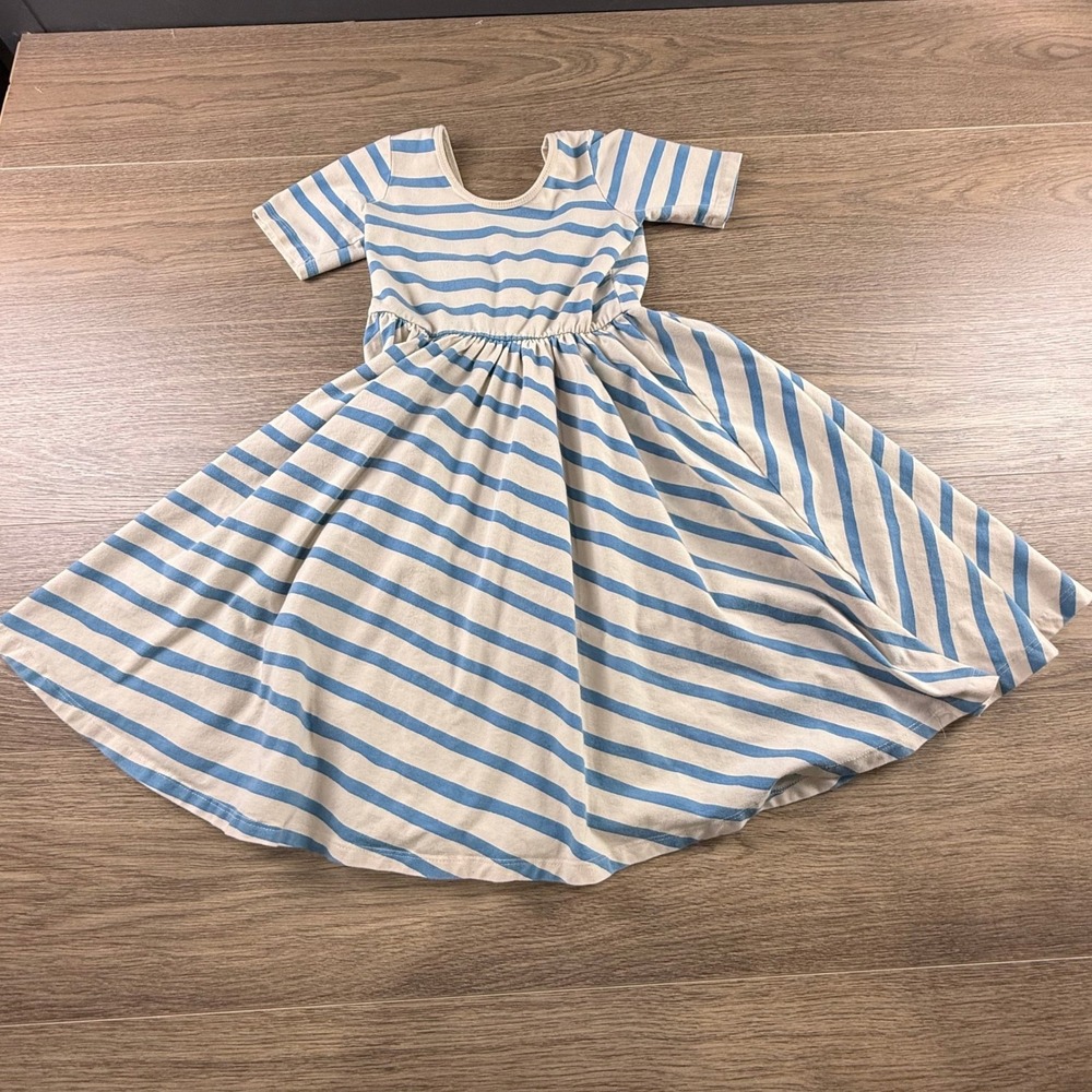 Alice + Ames Girls Blue Cream Striped Short Sleeve Ballet Twirl Dress Size 8